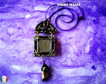 Black Mirror Amulet, Witch Talisman Occult Jewelry, Ars Goetia Portal Practical Magic Witchcraft Pendant