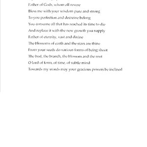 May include: A printed page featuring the poem "Hymn to Saturn." The title is at the top, followed by the poem's verses in a serif font. The text is black on a white background.