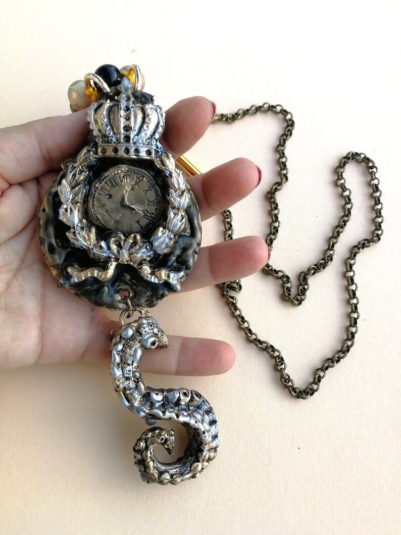 Funeral Poem, Stop Watch All the Clocks, Steampunk Pendant Goth