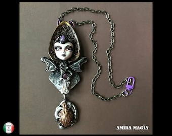 Hecate Goddess, Cursed Doll Magic Talisman, Haunted Witch Witchcraft Pendant, Gothic Cathedral Jewelry Necklace