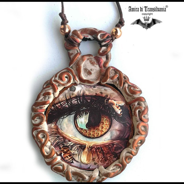 Honey Bee, Sweet Eye Protective Talisman Pendant, Evil Eye Necklace Charm, Occult Protection Amulet by Witch Jewelry