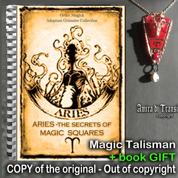 Antique Book, Occult Magic Square, Kabbalah Numerology Astrology Book, Zodiac Horoscope Pagan Symbols, Aries Sign