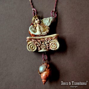 Guardian Angel, Winged Cherubim Protection Pendant, Jewel Magic Talisman Protective, Archangel Cherub Amulet Capital
