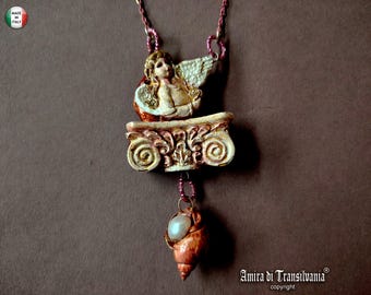 Guardian Angel, Winged Cherubim Protection Pendant, Jewel Magic Talisman Protective Amulet, Archangel Cherub Capital