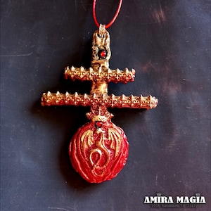Dracula Talisman Bat Vampire, Gothic Cross Transylvania Necklace, Dragon Blood Crown Pendant, Count Vlad Tepes Patch