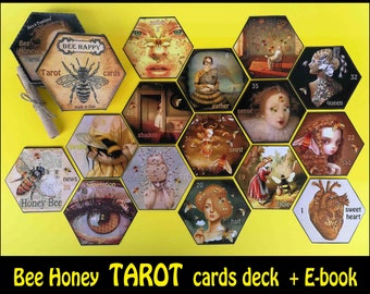 honey bee, queen bee, tarot cards deck, art tarot, book guide divination, vintage oracle, original cards deck, honey nest