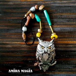 Witch Familiar, Ancient Spirit Companion Tawny Owl Blessing Spell, Necklace Talisman Magical Power, Bird Pendant Amulet