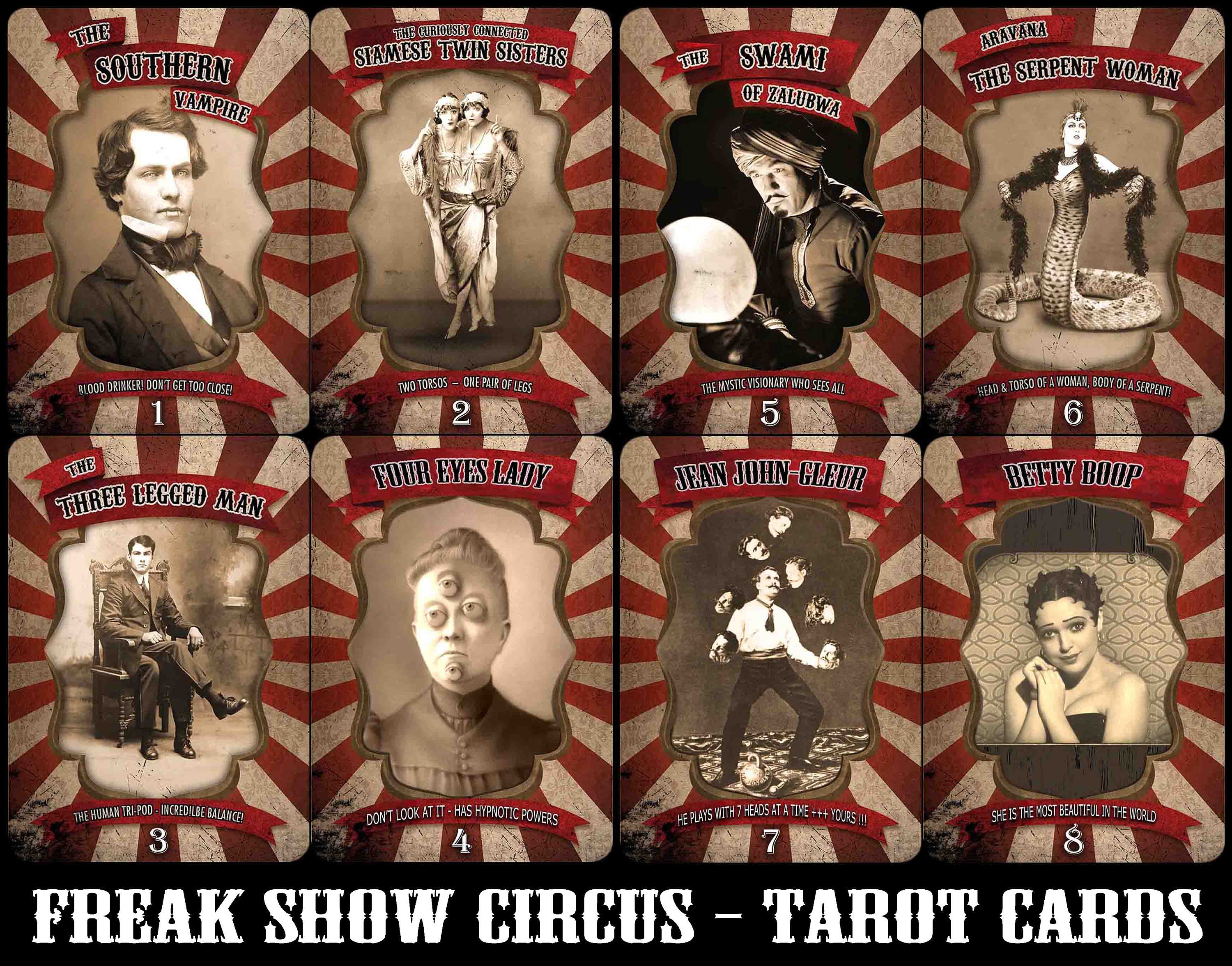 Freak Show Circus Tarot Cards Deck Scary Clown Creepy Vittorian Steampunk Curiosity Curio Cabinet Weird Oddities Etsy