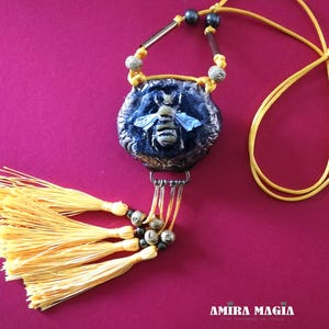 Queen Bee, Protective Talisman Flower Pendant, Good Luck Necklace Charm, Protection Amulet Long Tassel by Witch Jewelry