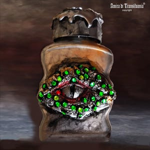 Dragon Eye, Green Apothecary Jar Magic Potion Bottles, Glasses for Witch Witchcraft Wiccan Pagan, Altar, Spell Mason Jar