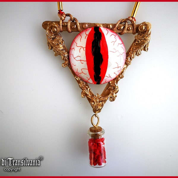 Collar de ojo del diablo talismán protector, amuleto de protección oculta para bruja, encanto de urna colgante rojo triángulo Illuminati