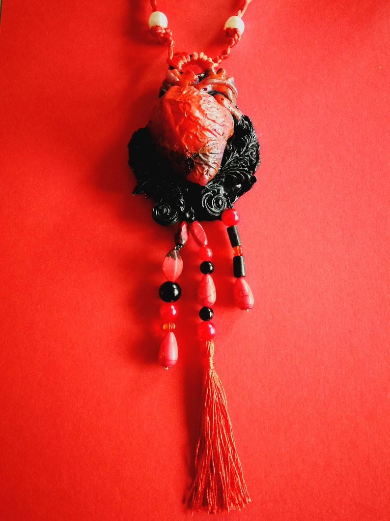 Love Talisman, Arrowed Burning Heart, Attraction Love Protection Talisman Loveling Amulet, Anatomical Heart Pendant Bib