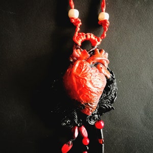 Love Talisman, Arrowed Burning Heart, Attraction Love Protection Talisman Loveling Amulet, Anatomical Heart Pendant Bib