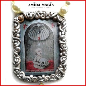 Alchemy Symbol, Opera Omnia Talisman, Witch Amulet Alchemist Witchcraft, Gothic Pendant Pentacle Skull Life and Death