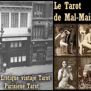 Cartes de tarot érotiques, image vintage sexy Bordell Paris, femme nue, corps nu féminin, photographie ancienne, cartes Oracle