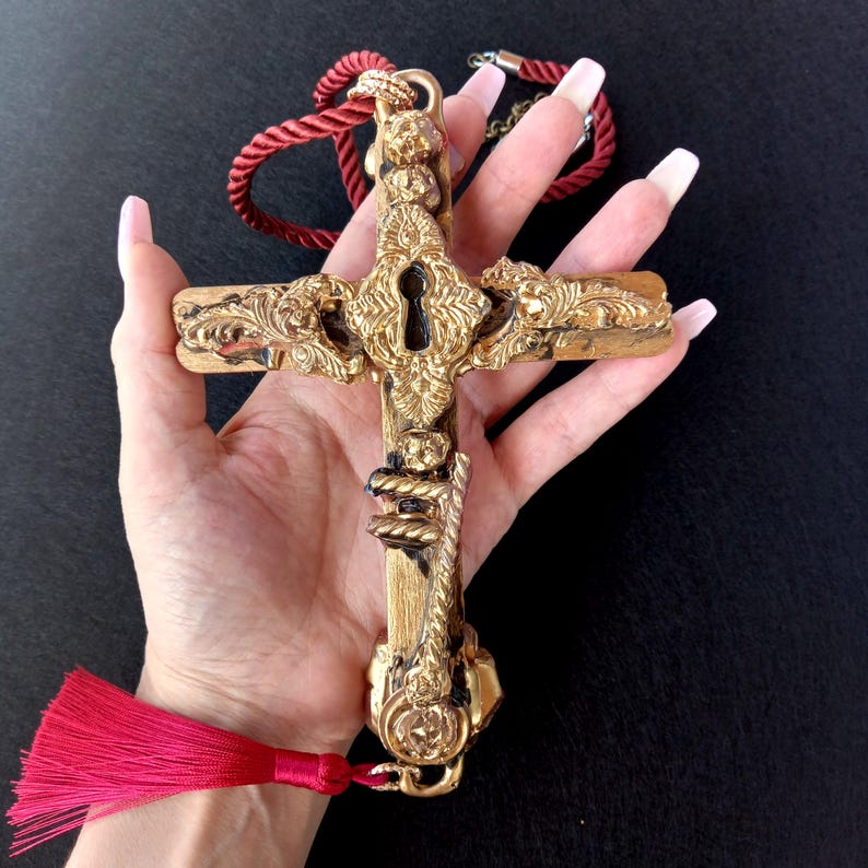 Rosicrucian Cross Necklace, Key Magic Talisman Witchcraft Symbols