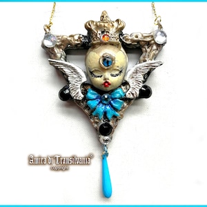 Guardian Angel, Cherubim Pendant Royal Crown Angel Wings, Jewel Magic Talisman Archangel Charm, Seraphim Cherub Amulet