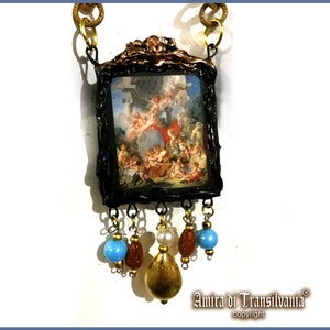 Guardian Angel, Magic Talisman Winged Angel Pendant, Archangel Putti Cherub Baroque Jewelry, Celestial Seraphim Windchime