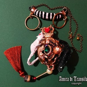 Devil Eye, Day of the Dead Pendant, Protection Talisman, Protective Amulet, Witch Jewelry Crystal with White Mouse Charm