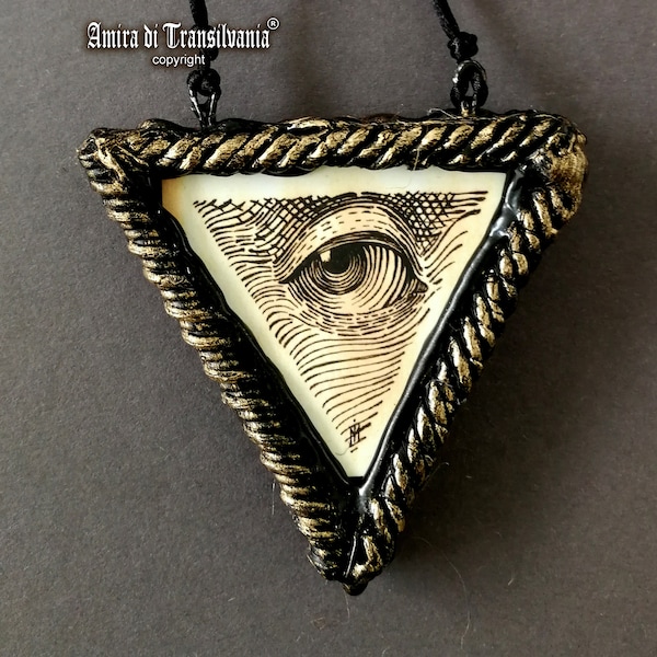 Dollar Eye, Evil Eye Necklace Charm, Protective Talisman Pendant, Money Attraction Amulet, Triangle Jewels Good Luck