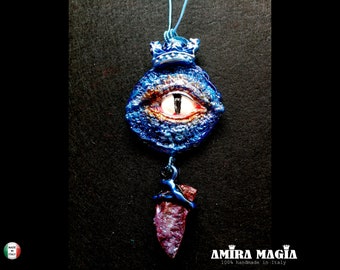 Blue Dragon, Blue Eye Dungeons and Dragons Evil Eye Necklace Charm, Protective Talisman Pendant, Stone Amulet Jewelry