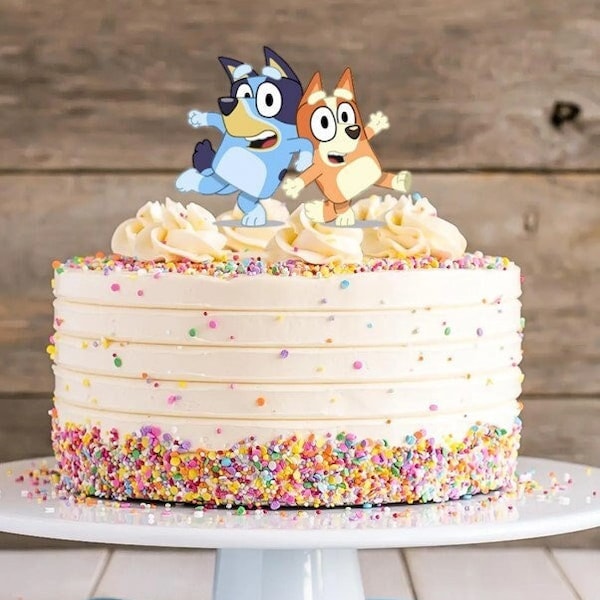 Bluey and Bingo Stand Up Edible Cake Topper - Wafer Paper - 9.5x7.5cm