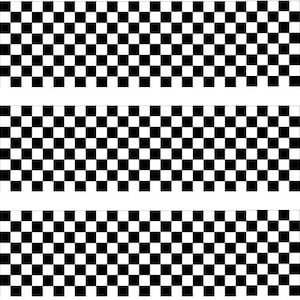 May include: Three horizontal bands featuring a black and white chequerboard pattern. Each band consists of evenly sized black and white squares, forming a classic chequered design. The pattern is symmetrical and repeats across each band.