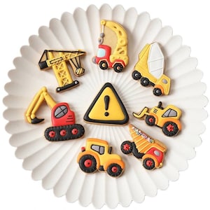 Hand-made Construction Truck Digger Bulldozer Icing Sugar Cookies Birthday Party Favours Gifts Presents