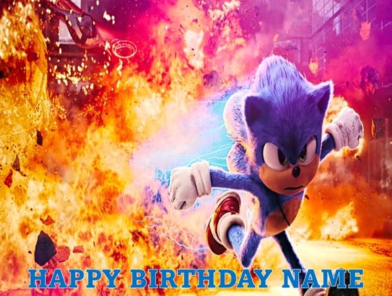 thumbnail image 2 of Personalised Sonic The Hedgehog Cake Topper – Edible Icing Sheet Or Wafer (UK Made) 2 of 5