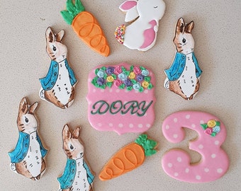Hand-made Peter the Rabbit Icing Sugar Cookie Birthday Party Favours Gifts Presents