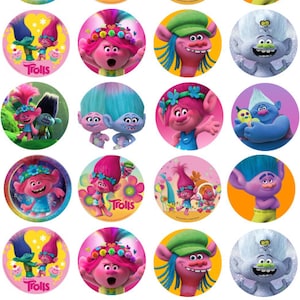 24pcs Trolls Edible Icing Sheet Cupcake Topper - 4.5x4.5cm Uncut