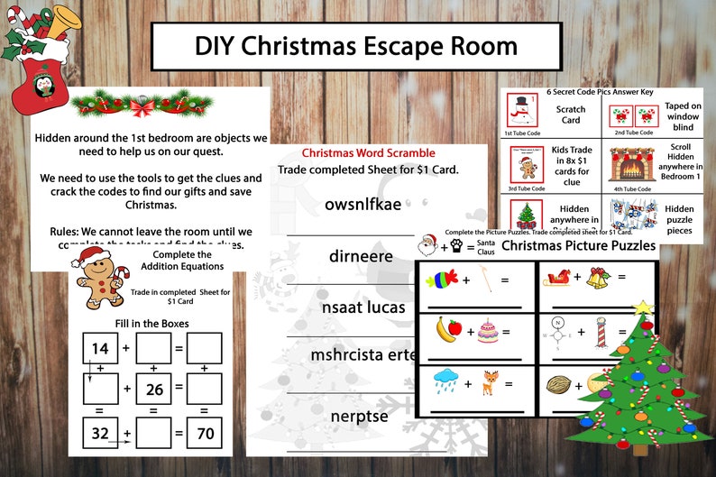 Kerst Escape Room, DIY Escape Room kit, Kids Party Escape Room, Digitaal, Afdrukbaar, PDF, direct downloaden afbeelding 4