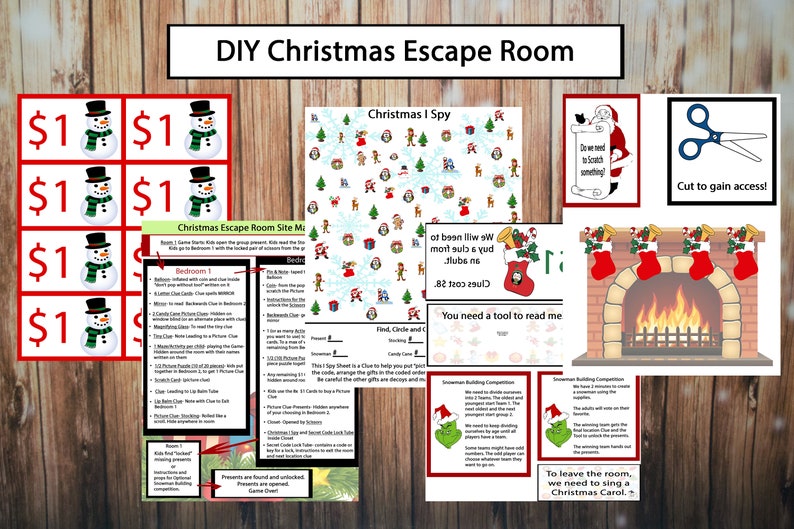 Kerst Escape Room, DIY Escape Room kit, Kids Party Escape Room, Digitaal, Afdrukbaar, PDF, direct downloaden afbeelding 3