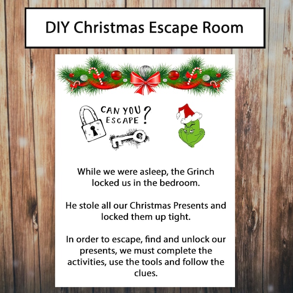 Christmas Escape Room, DIY Escape Room kit, Kids Party Escape Room, Digital, Printable, PDF, instant download