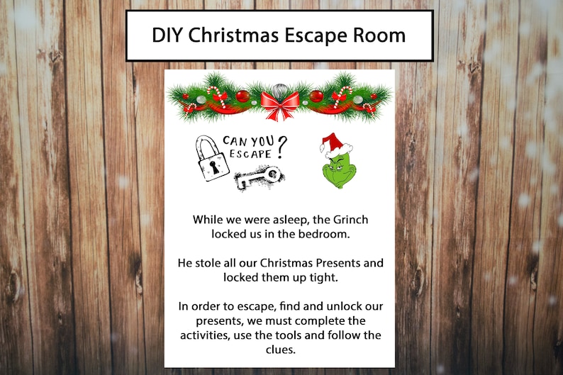 Kerst Escape Room, DIY Escape Room kit, Kids Party Escape Room, Digitaal, Afdrukbaar, PDF, direct downloaden afbeelding 1