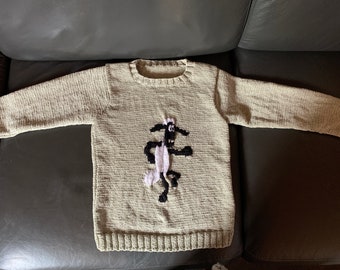 Pull Shaun the Sheep tricoté à la main, Pull enfant Taille 122/128