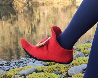 Cosplay and party shoes. Elf shoes. Fairy boot. Christmas shoes.  Red shoes with buckle. We can make any size.