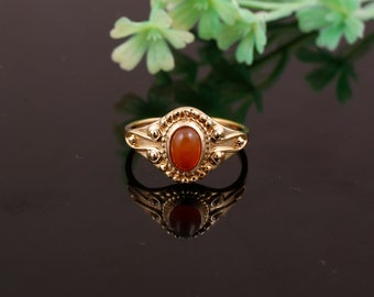 Carnelian Ring, Dainty Gold Carnelian Ring, Silver Carnelian Ring For Women, 18K Gold Ring, Vintage Ring, Gemstone Ring, Ring For Women,