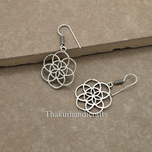 Handmade Brass Flower Mandala Earrings, Boho Sacred Geometry Jewelry, Lightweight Festival Dangle, Ethnic Gift for Her, Yoga Jewelry