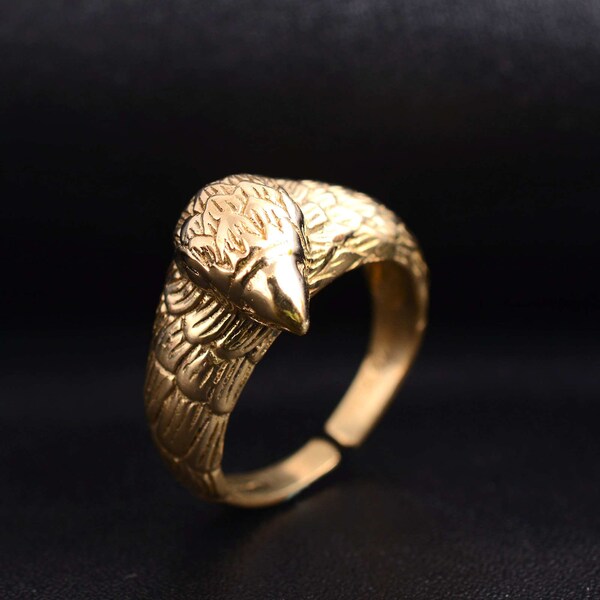 Vintage Eagle Ring For Men and Women, Gold Eagle Ring Gothic Adjustable Ring, Open Band Punk Jewelry, Valentine Gift Ring, Brass Ring