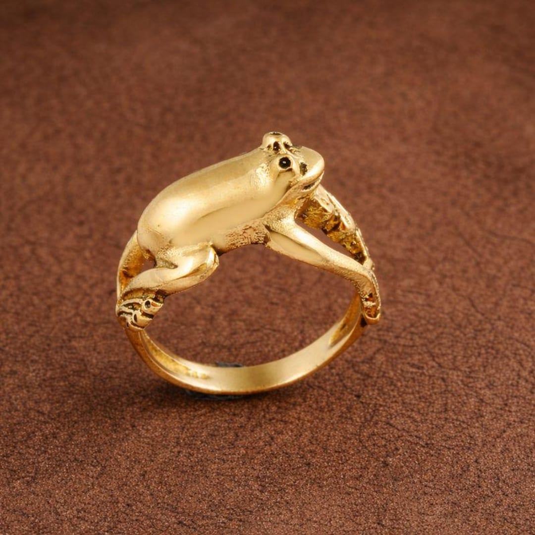 Silver and Gold Frog Ring, Cute Frog Jewelry, Animal Statement Ring ...
