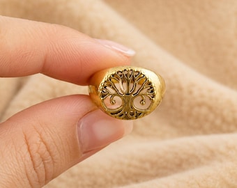 Tree of Life Ring, Brass Tree Ring, Gold Ring, Tree of Life Ring, Signet Ring, Unisex Signet Ring, Family Ring, Yoga Ring, Spiritual Ring,