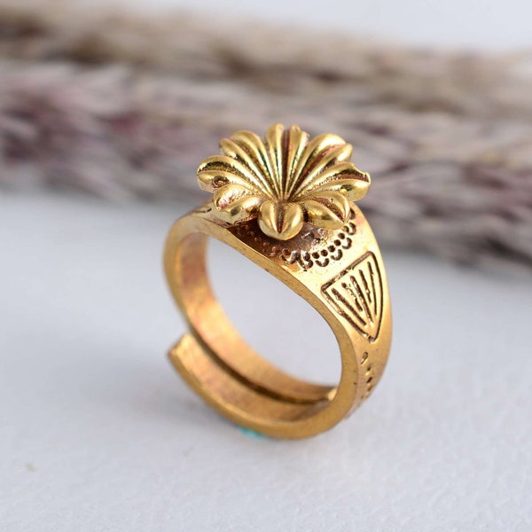 Cadeau fête des mères, bague en filigrane d'or, bague en laiton, bague en dentelle délicate, bague vintage simple, bague minimaliste, cadeau pour elle, bague feuillus, bague