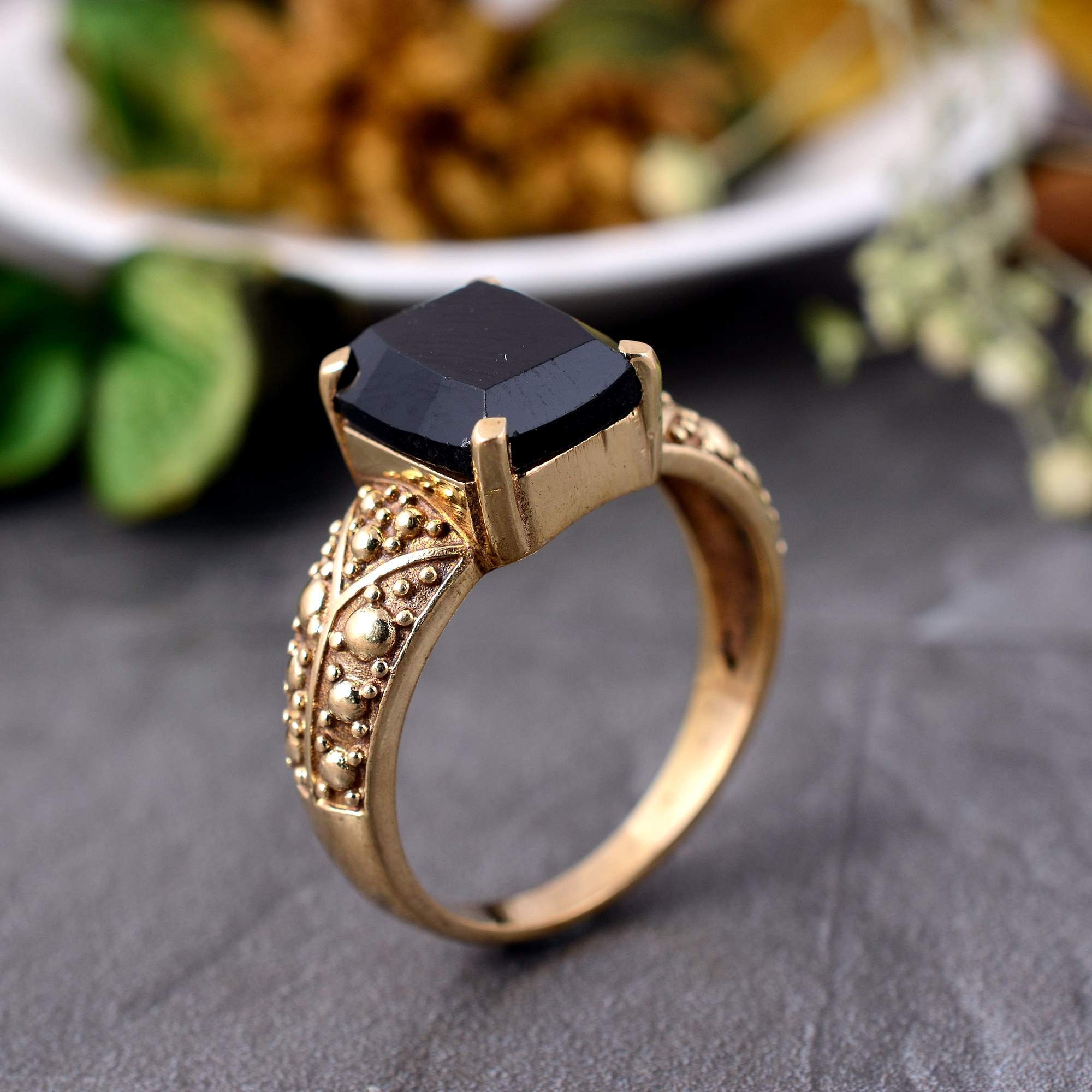 Black Tourmaline Ring Tourmaline Ring Gold Statement Ring