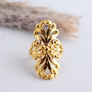 Gold Filigree Ring, Unique Brass Ring, Tribal Jewelry, Ethnic Jewelry Handmade item, Lace Ring, Vintage Ring, Gift For Her, Leafy Ring,