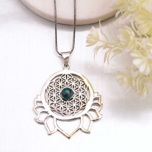 Silver Lotus Necklace with Gemstone Layering Necklace Layering Silver Simple Big Pendant Necklace Jewelry Gift for Wife