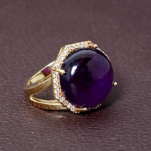 Natural Amethyst Ring, Handmade Ring Ring For Her, Brass Ring, Amethyst Designer Ring, February Birthstone Ring, Promise Ring