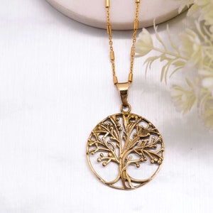 14K Solid Gold Tree Of Life Necklace For Women, Minimalist Celtic Jewelry, Family Tree Pendant, Stocking Stuffer Gift For Mom Valentines Day