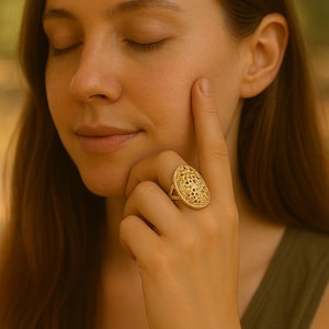 Filigree Ring, Lace Ring, Unique Ring, Statement Ring, Vintage Ring, Brass Ring, Gift For Women, Bohemian Ring, Handmade Jewelry, Gold Ring