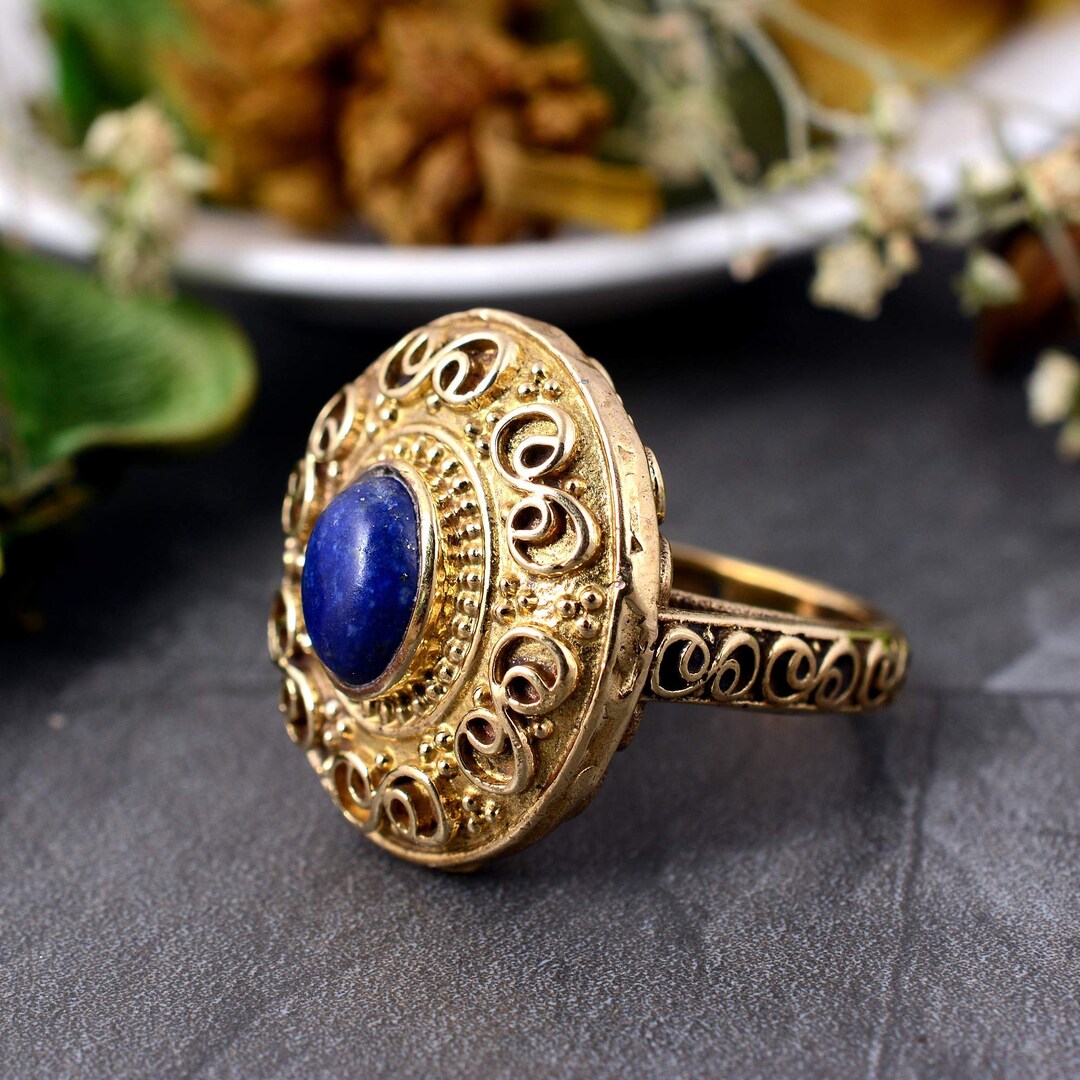 Lapis Lazuli Ring, Oval Shape Gemstone Ring, Boho Ring, Dainty